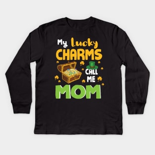Gold Shamrocks Saint Patrick My Lucky Charms Call Me Mom Kids Long Sleeve T-Shirt